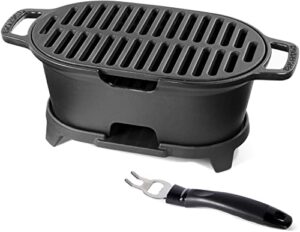 ironmaster m28 hibachi grill, cast iron charcoal grill, s’mores maker indoor, portable mini grills for tabletop, camping, outdoors, the small japanese grill bbq cooking surface 11″ x 6.7 “