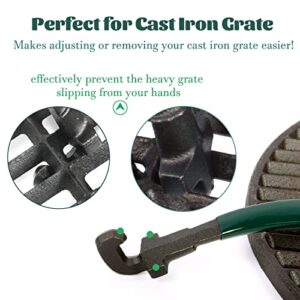 KAMaster Cast Iron Grill Grate Lifter Kamado Grill Accessories Fit Big Green Egg,Primo Vision Louisiana Grills,Grate Lifters with Green Protective Cover for Moving Hot Grate(Green Grate Tool)