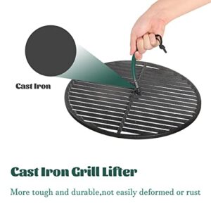 KAMaster Cast Iron Grill Grate Lifter Kamado Grill Accessories Fit Big Green Egg,Primo Vision Louisiana Grills,Grate Lifters with Green Protective Cover for Moving Hot Grate(Green Grate Tool)