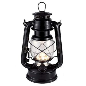 vintage led hurricane lantern, warm white battery operated lantern, antique metal hanging lantern with dimmer switch, 15 leds, 150 lumen for indoor or outdoor usage (black)