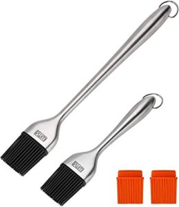 rwm basting brush – grilling bbq baking, pastry and oil stainless steel brushes with back up silicone brush heads(orange) for kitchen cooking & marinating, dishwasher