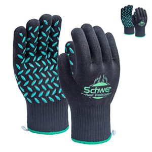 schwer 2 pairs bbq gloves, 932°f heat resistant grilling gloves silicone non-slip oven mitts, kitchen gloves for bbq, grilling, cooking, baking （black）