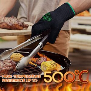 Schwer 2 Pairs BBQ Gloves, 932°F Heat Resistant Grilling Gloves Silicone Non-Slip Oven Mitts, Kitchen Gloves for BBQ, Grilling, Cooking, Baking （Black）