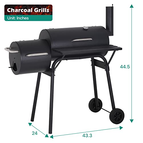 Charcoal Grills 43 Inch Outdoor BBQ Grill Portable Camping Grill Charcoal Smoker with Wheels for 6-10 People Outdoor Camping, Picnics, Patio and Backyard Cooking, Black