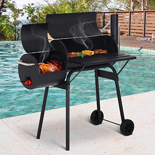 Charcoal Grills 43 Inch Outdoor BBQ Grill Portable Camping Grill Charcoal Smoker with Wheels for 6-10 People Outdoor Camping, Picnics, Patio and Backyard Cooking, Black