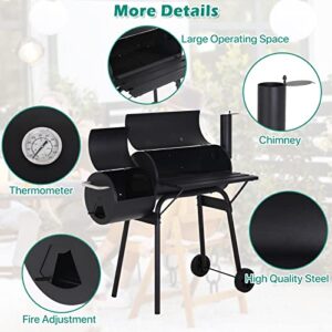 Charcoal Grills 43 Inch Outdoor BBQ Grill Portable Camping Grill Charcoal Smoker with Wheels for 6-10 People Outdoor Camping, Picnics, Patio and Backyard Cooking, Black