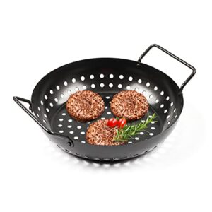 homeease non-stick grill wok grill topper with holes, grill grid for outdoor grill bbq accessory for grilling vegetable, fish, shrimp, meat, 11.02 x 8.86 x 2.48“（round）
