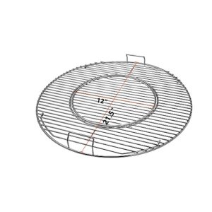 AJinTeby 8835 Gourmet BBQ System Hinged Cooking Grate with 12" Drip Pan for 22.5 inch Weber One-Touch Silver, Bar-B-Kettle, Master-Touch, for Weber Vortex, Barrel 22" Sear Charcoal Grill Accessories