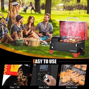 Giantex Portable Pellet Grill and Smoker, 8 in 1 Tabletop Pellet Grill, 256 sq.in Cooking Area Temperature 180°F to 500°F, Outdoor Wood Pellet Smoker for BBQ Camping Tailgating RV Cooking (Red)