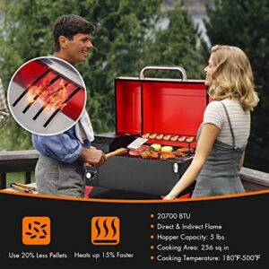 Giantex Portable Pellet Grill and Smoker, 8 in 1 Tabletop Pellet Grill, 256 sq.in Cooking Area Temperature 180°F to 500°F, Outdoor Wood Pellet Smoker for BBQ Camping Tailgating RV Cooking (Red)