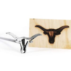 texas wood branding iron for personalized crafts, custom woodworking, bbq, and grilling – texas longhorn – 4″ – the heritage forge
