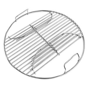 grillvana 201 stainless steel charcoal grill cooking replacement grate (actual diameter 13.72 inches) with handles and hinges – compatible with weber 14″ smokey joe