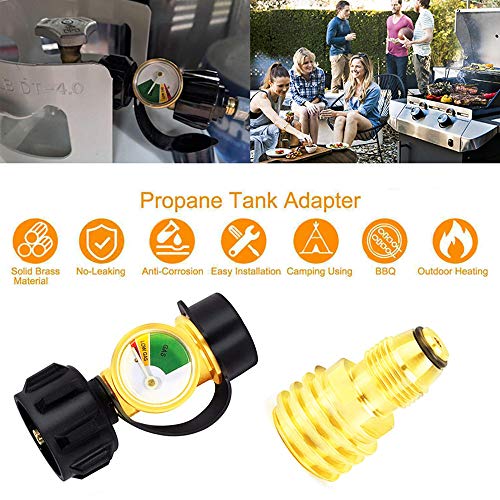 MCAMPAS Propane Gauge Adapter with QCC1/ Type1 and 100lbs Tank POL Regulator Adaptor Pack Kit, Level Indicator Leak Detector Pressure Meter for RV Camper, Cylinder, BBQ Gas Grill, Heater.Fire Pit