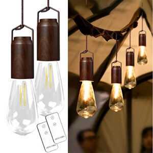 pinsai 2 pack rechargeable warm tent light bulb,portable outdoor hanging vintage led camping light,pendant hurricane emergency lighting lantern for hiking backpacking fishing outage power failure