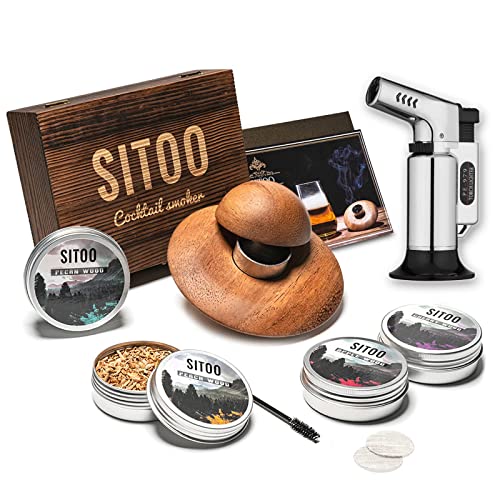 SITOO Cocktail Smoker Kit with Torch, Wood Chips for Whiskey and Bourbon - Drink Smoker for Smoke Infusion in Cocktails and Drinks - Gift for Whiskey Lover, Dad, Husband