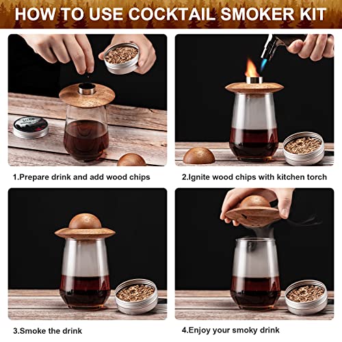 SITOO Cocktail Smoker Kit with Torch, Wood Chips for Whiskey and Bourbon - Drink Smoker for Smoke Infusion in Cocktails and Drinks - Gift for Whiskey Lover, Dad, Husband