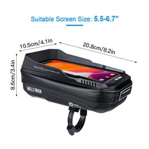 MengK Touch Screen Bike Handlebar Bag Waterproof Front Frame Top Tube Bicycle Pouch Large Capacity Cycling Front Storage Bag for 6.7in Large Screen