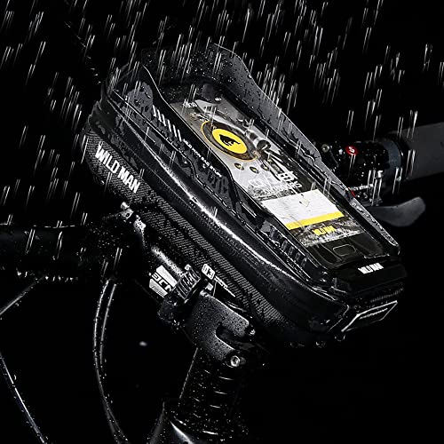 MengK Touch Screen Bike Handlebar Bag Waterproof Front Frame Top Tube Bicycle Pouch Large Capacity Cycling Front Storage Bag for 6.7in Large Screen