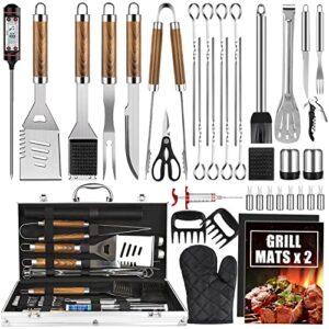 cifaisi bbq grill accessories set, 38pcs stainless steel grill tools grilling accessories with aluminum case, thermometer, grill mats for camping/backyard barbecue, grill utensils set for men women