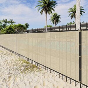 infrange heavy duty fence privacy screen windscreen beige 6′ x 50′ shade fabric cloth hdpe, 90% visibility blockage, with grommets, heavy duty commercial grade, cable zip ties included