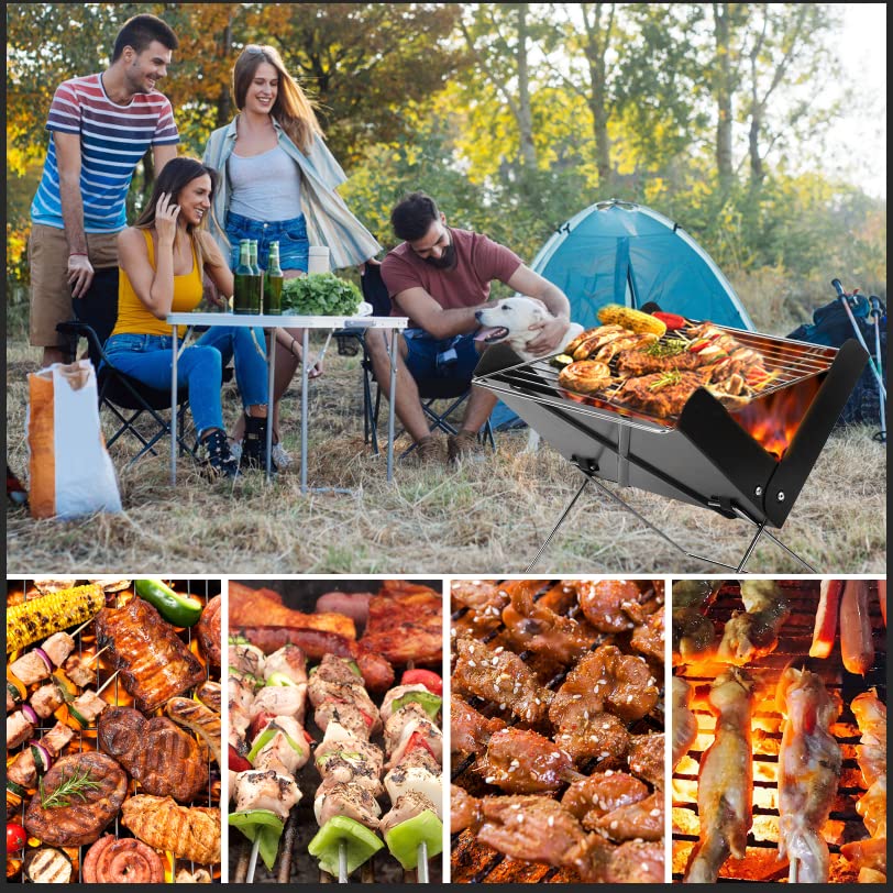 Mini Tabletop Charcoal Grills, Portable BBQ,Fire Pit Bowl, Foldable Heavy Duty Camping Stove, Hibachi Grill, for Indoor and Outdoor Wood Burning, Car Traveling, Backpacking and Picnic