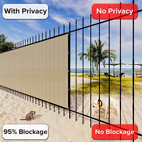 INFRANGE Heavy Duty Fence Privacy Screen Windscreen Beige 5' x 12' Shade Fabric Cloth HDPE, 90% Visibility Blockage, with Grommets, Heavy Duty Commercial Grade, Cable Zip Ties Included