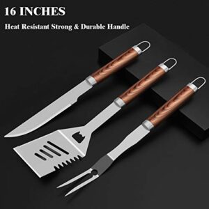 ROMANTICIST 25pcs Extra Thick Stainless Steel Grill Tool Set for Men, Heavy Duty Grilling Accessories Kit for Backyard, BBQ Utensils Gift Set with Spatula,Tongs in Aluminum Case for Birthday Brown