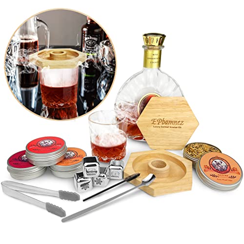 Cocktail Smoker Kit, Drink Smoker for Infuse Cocktail, Whiskey, Wine, Cocktail Smoker with 4 Flavors Wood Chips, Old Fashioned Chimney Drink Smoker Kit, Gifts for Men,Your Loved Dad, Husband (Hexagon)