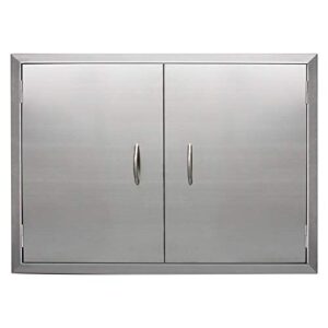 apwone outdoor kitchen doors double bbq access doors removable 304 stainless steel doors with chromium plated handle – 31″ x 24″