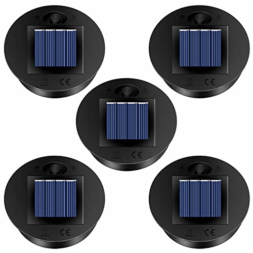 5 Pack Replacement Solar Light Parts(Top Size 2.76 inches, Bottom Size 2.36 inches),7 Lumens Warm White LED Waterproof Solar Light Replacement Top Kit for Outdoor DIY Hanging Lanterns