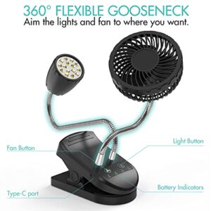 Barbecue Grill Light and Fan Magnetic and Clip Base BBQ Lights and Clip on Fan for Outdoor Grill, Camping, 360°Flexible Gooseneck, 3 Light and Fan Settings, 4000mAh Rechargeable Battery Powered