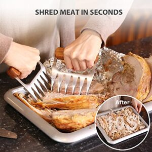 1Easylife Metal Meat Shredder Claws, 18/8 Stainless Steel Meat Forks with Wooden Handle for Shredding, Pulling, Handing, Lifting & Serving Pork, Turkey, Chicken, Brisket