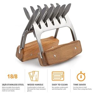 1Easylife Metal Meat Shredder Claws, 18/8 Stainless Steel Meat Forks with Wooden Handle for Shredding, Pulling, Handing, Lifting & Serving Pork, Turkey, Chicken, Brisket