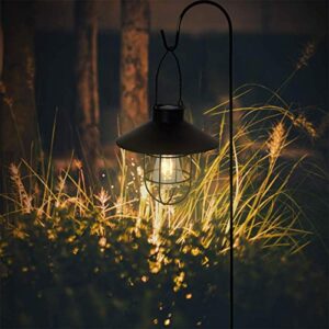 pearlstar Solar Lantern Outdoor Hanging Light Metal Solar Lamp with Warm White Edison Bulb Design for Garden Yard Patio Proch Decor(Black)