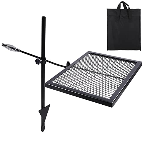 REDCAMP Swivel Campfire Grill Heavy Duty Steel Grate, Over Fire Camp Grill with Carrying Bag for Outdoor Open Flame Cooking