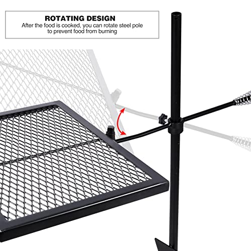 REDCAMP Swivel Campfire Grill Heavy Duty Steel Grate, Over Fire Camp Grill with Carrying Bag for Outdoor Open Flame Cooking