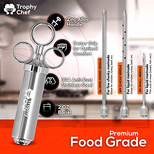 Meat injectors for smoking – Professional Turkey injector syringe kit with Case, Stainless Steel Turkey Injector Marinade, Brisket smoker grill Food Injector Syringe Kit - BBQ Injector 2-oz Large
