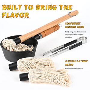 11 Piece Cast Iron Basting Pot and Brush Set Include Sauce Pot & BBQ Mop Basting Brush Grilling Cast Iron Cookware Grilling Accessories Gifts for Men with Food Tongs,Gloves and Brush Refills