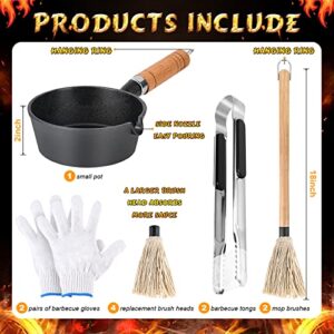 11 Piece Cast Iron Basting Pot and Brush Set Include Sauce Pot & BBQ Mop Basting Brush Grilling Cast Iron Cookware Grilling Accessories Gifts for Men with Food Tongs,Gloves and Brush Refills