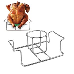 koohere beer can chicken holder for grill and smoker, premium grade stainless steel beer chicken stand with handle