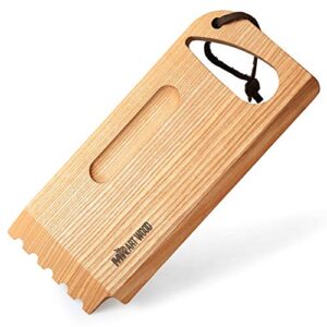 mr.art wood bbq and grill wooden scraper tool, size 10.6” x 4.7” – made in europe, barbeque cleaner with grooved and flat edge – 100% natural one-piece ash wood
