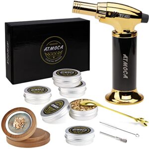 atmoca cocktail smoker kit with torch, whiskey and bourbon smoker kit with 5 kinds of wood chips, old fashioned drink smoker kit and whiskey smoker infuser kit (no butane)
