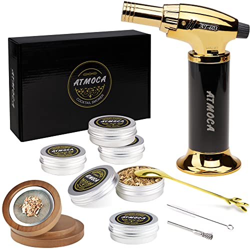 ATMOCA Cocktail Smoker Kit with Torch, Whiskey and Bourbon Smoker Kit with 5 Kinds of Wood Chips, Old Fashioned Drink Smoker Kit and Whiskey Smoker Infuser Kit (No Butane)