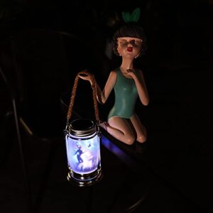 Vcdsoy 2 Pack Solar Fairy Lantern for Garden Decorations -Outdoor Fairies Night Lights- Garden Ornament Lights Decorations Gifts Hanging Lamp Frosted Glass Jar with Stake for Yard Patio Lawn