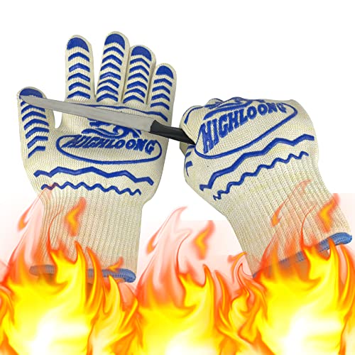 1472°F Extreme Heat Resistant BBQ Oven Safety Gloves - EN407 Certified, Thick but Light Weight for Kitchen Potholder and Outdoors-1 Pair (2 Pieces Set) (White)