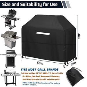 Grill Cover 58 Inch Gas-BBQ Grill Cover Outdoor Waterproof, Weather Resistant, Anti-UV, Rip-Proof, Fade Resistant, Dust, Barbecue Cover and Gas Grill Covers for Weber,Char Broil,Nexgrill Grills,etc.