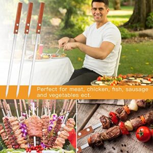 Elesunory 12PCS 16 Inch Stainless Steel Barbecue Skewers, Flat Metal BBQ Kebab Skewers, Long Kebab Skewers Barbecue Skewers with Anti-scald Wood Handle for Meat Shrimp Chicken Vegetable