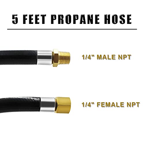 MCAMPAS 1/4 Inch NPT Propane Appliance Extension 5 Feet High Pressure Hose For Gas grills, Turkey Fryers, Fire Pit, Mr Heater.RV Equipment Etc- 1/4" Male NPT x 1/4" Female NPT