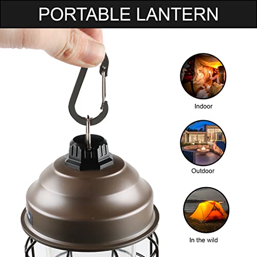 SALLBRIS Vintage LED Camping Lantern Rechargeable , Hanging Artistic Retro Outdoor Lights,for Yard Patio Terrace Lawn Emergency Lighting (Stainless Steel)