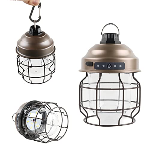 SALLBRIS Vintage LED Camping Lantern Rechargeable , Hanging Artistic Retro Outdoor Lights,for Yard Patio Terrace Lawn Emergency Lighting (Stainless Steel)